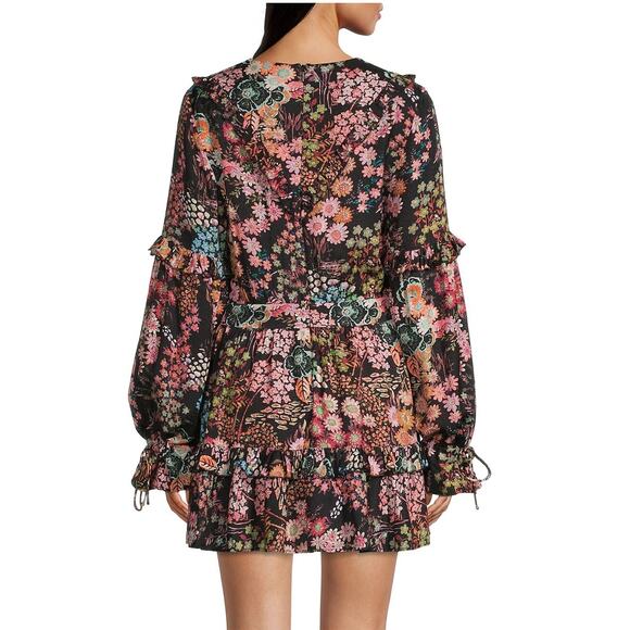 Ted Baker Hendria Ruffle-Trim Mini Dress Womens Size 4 Ted Size 1 Black Floral - Picture 3 of 14
